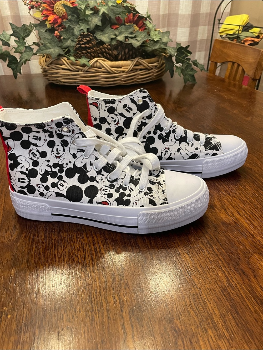 Disney Black & White Mickey Mouse High-Top Sneakers with Red Heel Tab